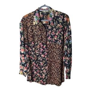 XPL Vintage Mixed Floral Embellished Button Down Long Sleeve Blouse‎ Size Medium